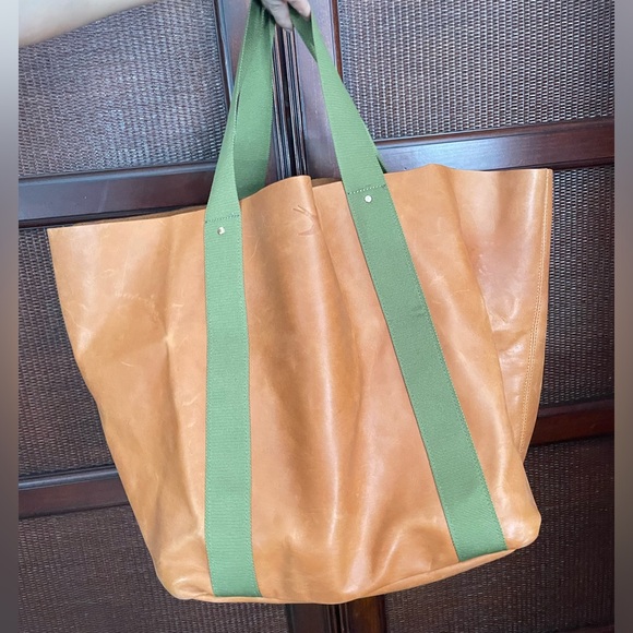 Veronica Beard Corroon Big Daddy Tan Leather Large Tote Bag - Picture 3 of 13